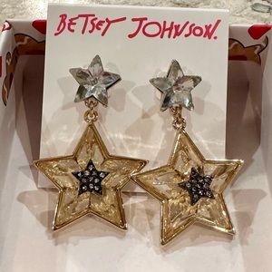 New Betsey Johnson CELESTIAL PUNK STAR DROP EARRINGS CRYSTAL
